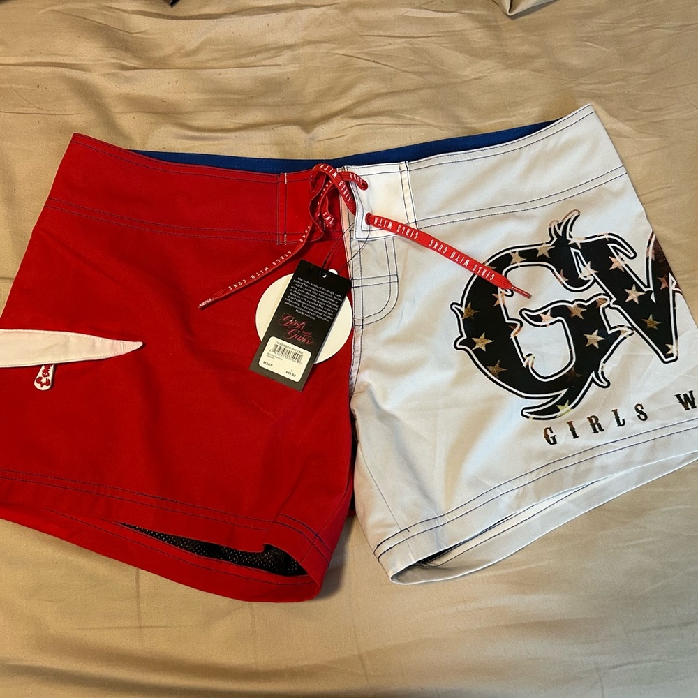 Women's Red and White Swim Coverup Shorts